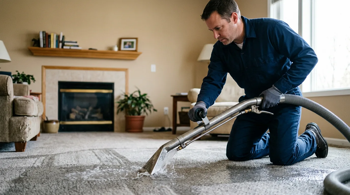 Water damage restoration technician working near Grinnell, KS